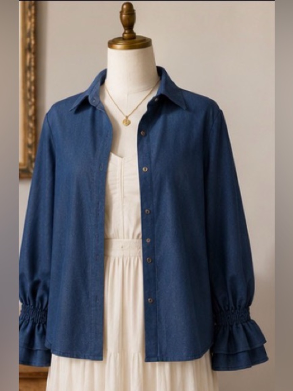 Classic Navy Button-Up Women's Top - Timeless Shirt NWOT 100% cotton - Picture 2 of 7